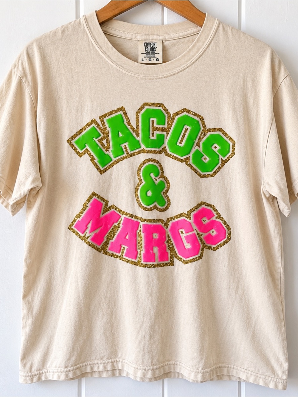 Comfort Colors Tacos & Margs Graphic Tee Large Pink Green Fiesta Shirt